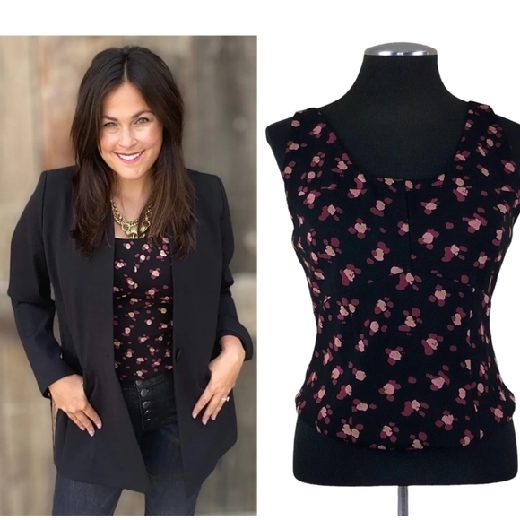 CAbi camisole tank style # 4207 Black Cropped Pink Floral Size Medium stretch - Picture 11 of 11